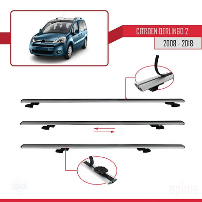 Compatible with Citroen Berlingo 2 (B9) 2008-2018 BASIC Model Car Roof Rack Cross Bar Grey Aluminium 3 Bars