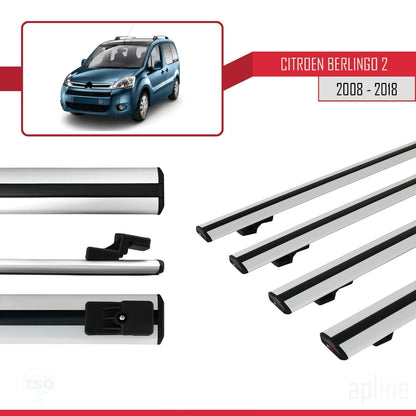 Compatible avec Citroen Berlingo 2 (B9) 2008-2018 BASIC Model Barres de Toit Railing Porte-Bagages de Voiture Gris Aluminium 4 Barres
