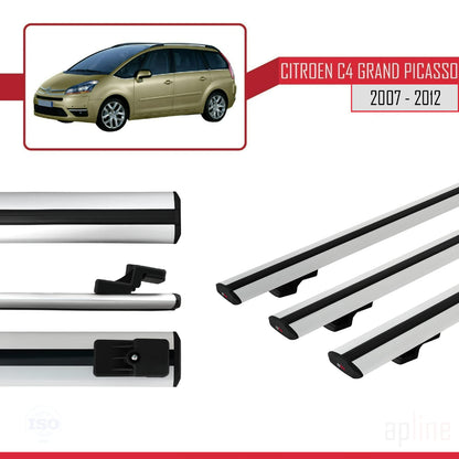 Compatible avec Citroen Grand C4 Picasso 2007-2012 BASIC Model Barres de Toit Railing Porte-Bagages de Voiture Gris Aluminium 3 Barres