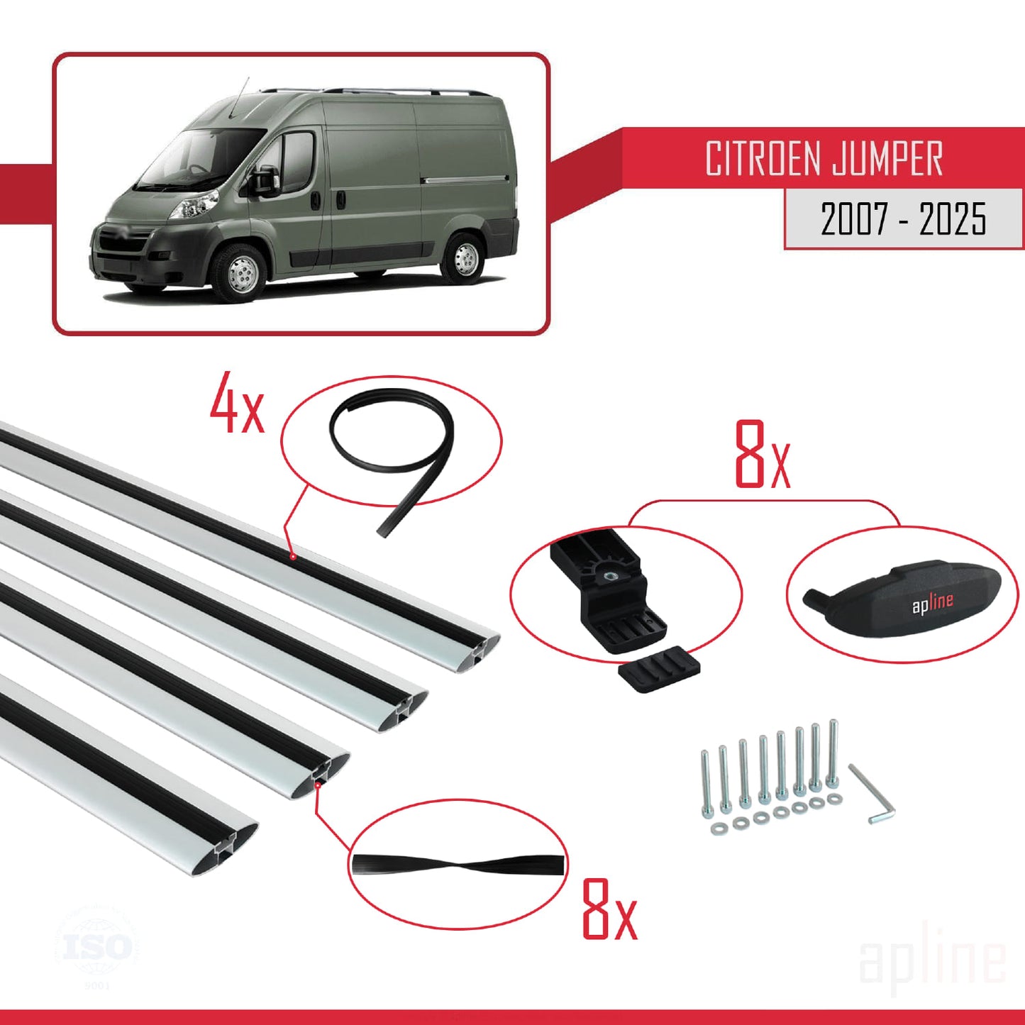 Compatible avec Citroen Jumper 2 2007-2025 BASIC Model Barres de Toit Railing Porte-Bagages de Voiture Gris Aluminium 4 Barres