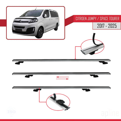 Compatible avec Citroen Jumpy 3 (K0) Space Tourer 2017-2025 BASIC Model Barres de Toit Railing Porte-Bagages de Voiture Gris Aluminium 3 Barres