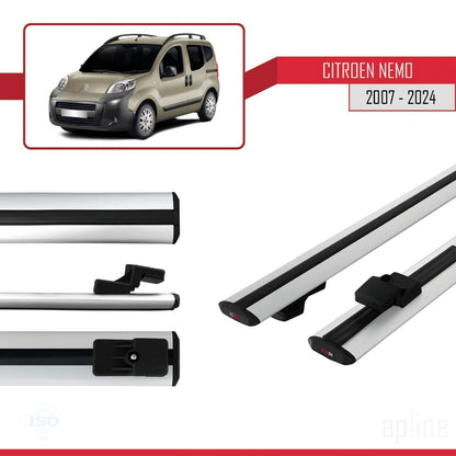 Compatible avec Citroen Nemo 3 (225) 2007-2024 BASIC Model Barres de Toit Railing Porte-Bagages de Voiture Gris Aluminium 2 Barres