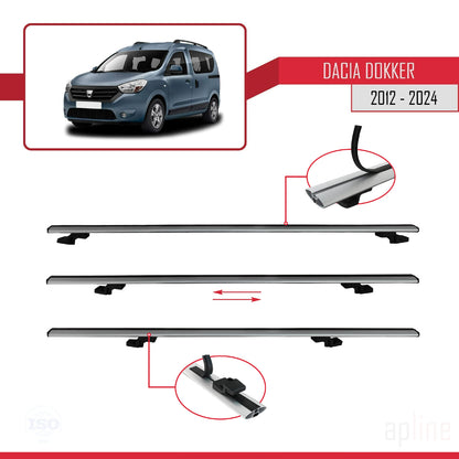 Compatible avec Dacia Dokker (K67) 2012-2024 BASIC Model Barres de Toit Railing Porte-Bagages de Voiture Gris Aluminium 2 Barres