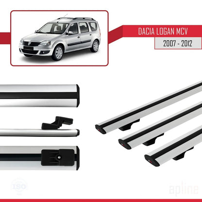 Compatible avec Dacia Logan 2 MCV (K52) 2007-2012 BASIC Model Barres de Toit Railing Porte-Bagages de Voiture Gris Aluminium 3 Barres