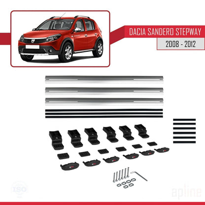 Compatible avec Dacia Sandero Stepway 2008-2012 BASIC Model Barres de Toit Railing Porte-Bagages de Voiture Gris Aluminium 3 Barres