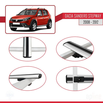 Compatible with Dacia Sandero Stepway 2008-2012 BASIC Model Car Roof Rack Cross Bar Grey Aluminium 2 Bars