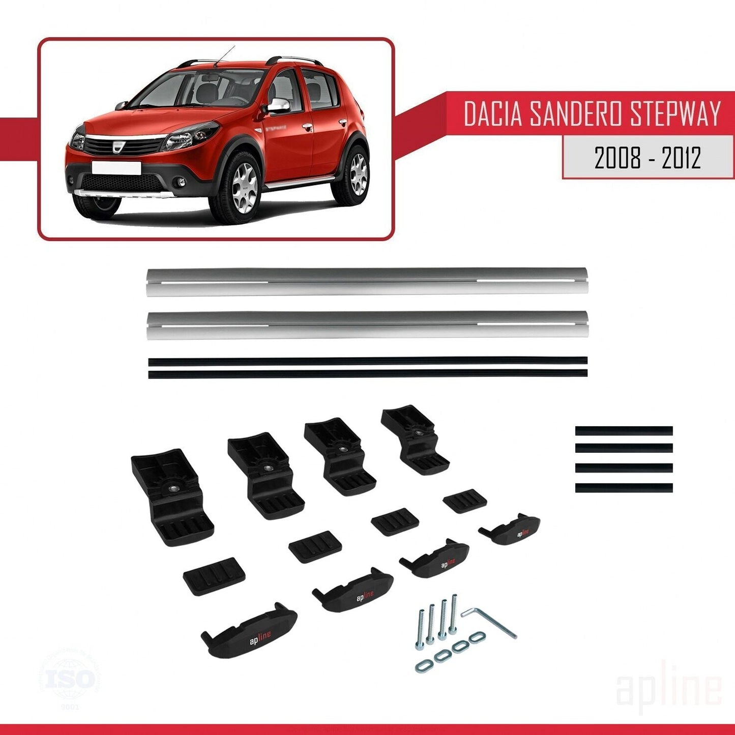 Compatible with Dacia Sandero Stepway 2008-2012 BASIC Model Car Roof Rack Cross Bar Grey Aluminium 2 Bars
