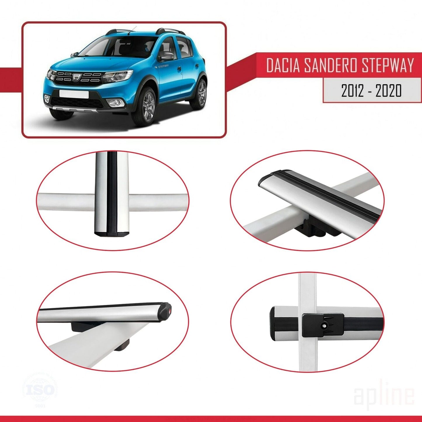 Compatible avec Dacia Sandero Stepway 2 2012-2020 BASIC Model Barres de Toit Railing Porte-Bagages de Voiture Gris Aluminium 3 Barres