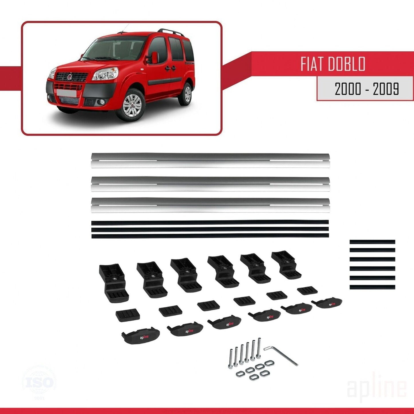 Compatible avec Fiat Doblo 2000-2009 BASIC Model Barres de Toit Railing Porte-Bagages de Voiture Gris Aluminium 3 Barres