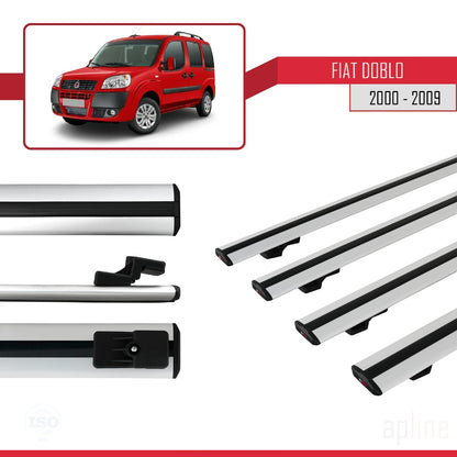 Compatible with Fiat Doblo 2000-2009 BASIC Model Car Roof Rack Cross Bar Grey Aluminium 4 Bars
