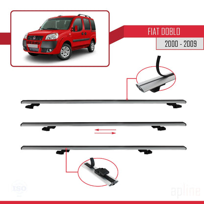Compatible with Fiat Doblo 2000-2009 BASIC Model Car Roof Rack Cross Bar Grey Aluminium 4 Bars