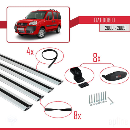 Compatible with Fiat Doblo 2000-2009 BASIC Model Car Roof Rack Cross Bar Grey Aluminium 4 Bars