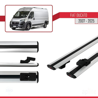 Compatible avec Fiat Ducato 3 2007-2025 BASIC Model Barres de Toit Railing Porte-Bagages de Voiture Gris Aluminium 2 Barres