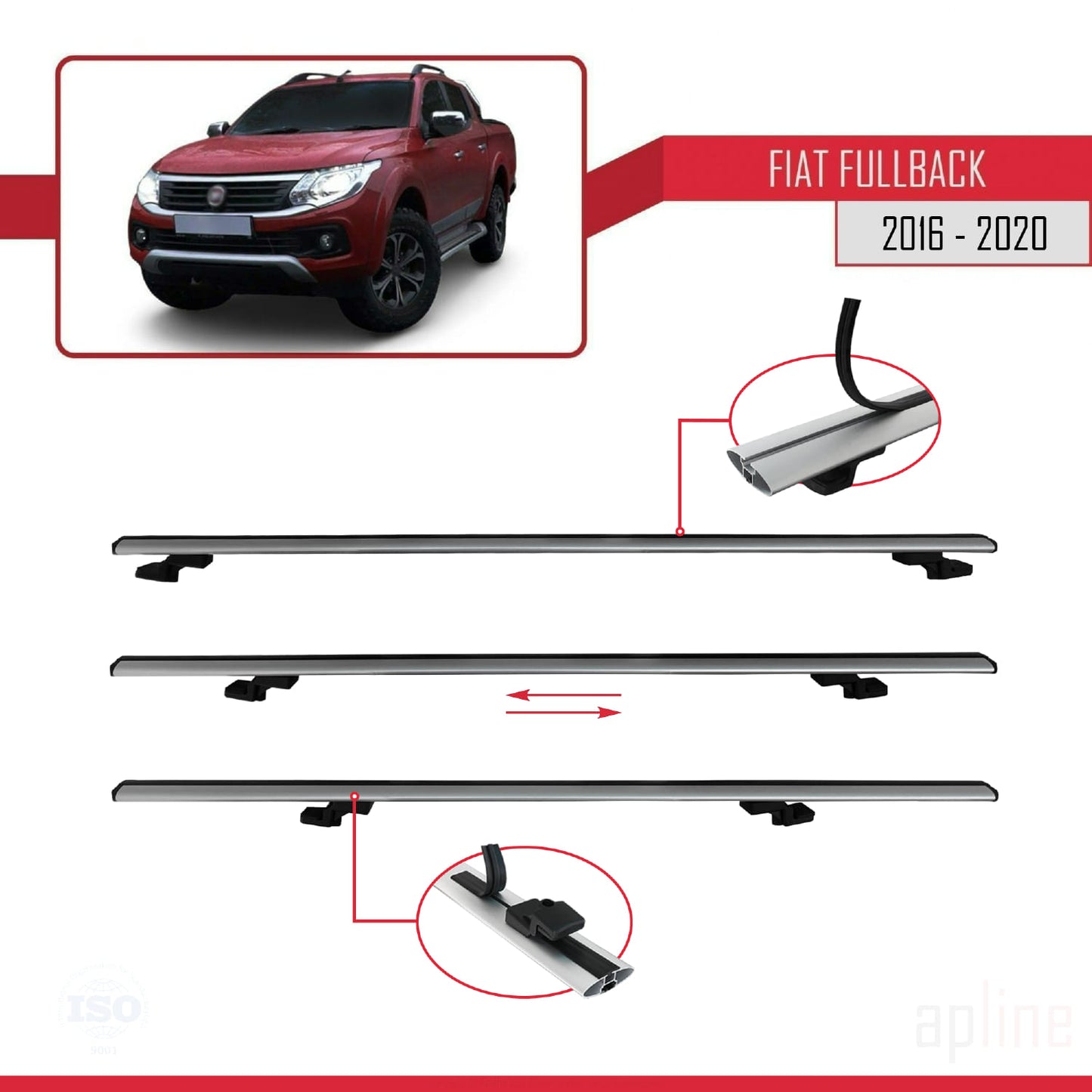 Compatible avec Fiat Fullback 2016-2020 BASIC Model Barres de Toit Railing Porte-Bagages de Voiture Gris Aluminium 2 Barres