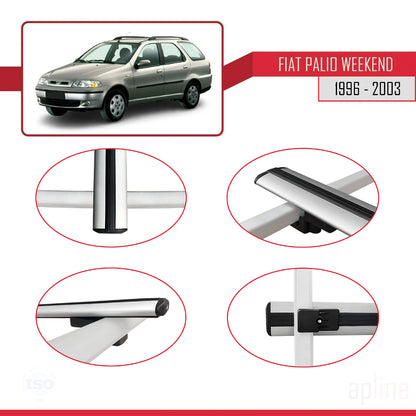 Compatible with Fiat Palio (178) Weekend 1996-2003 BASIC Model Car Roof Rack Cross Bar Grey Aluminium 2 Bars