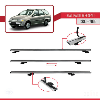 Compatible with Fiat Palio (178) Weekend 1996-2003 BASIC Model Car Roof Rack Cross Bar Grey Aluminium 2 Bars