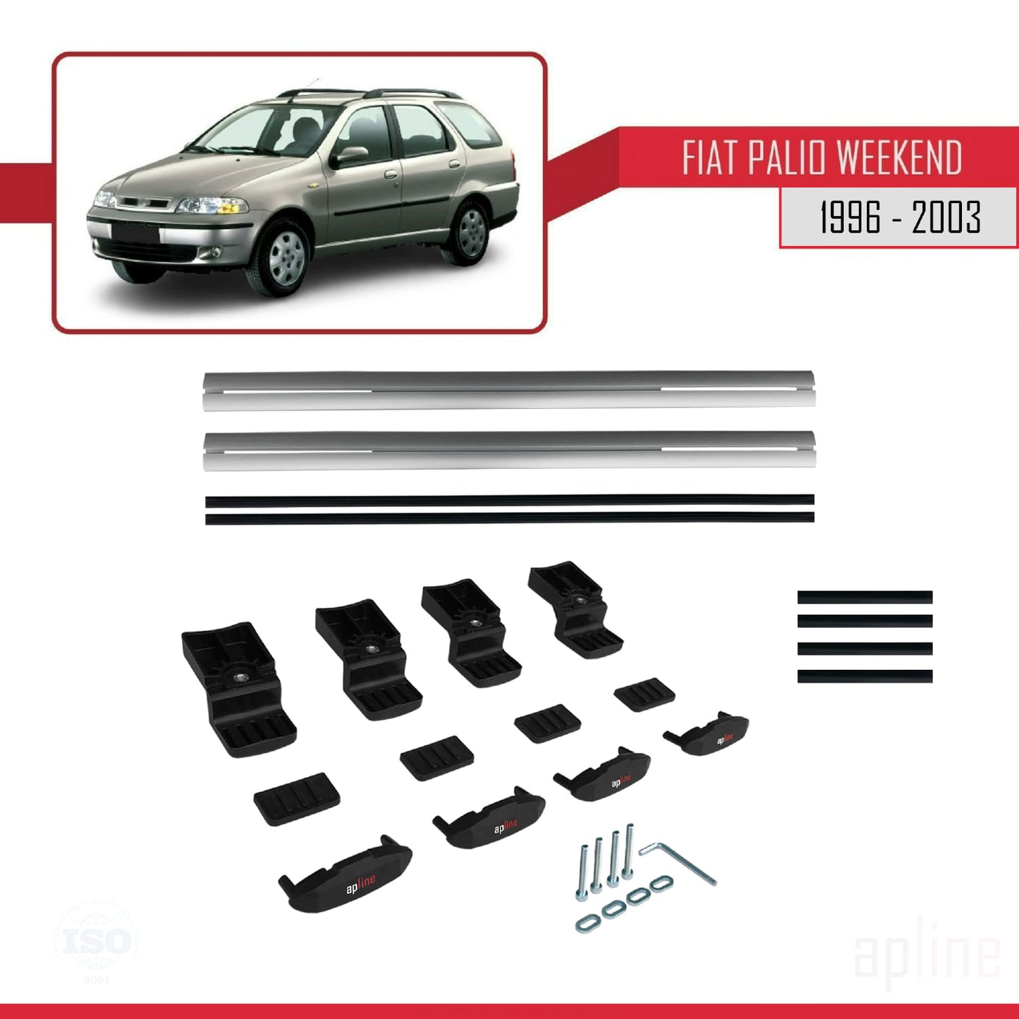 Compatible with Fiat Palio (178) Weekend 1996-2003 BASIC Model Car Roof Rack Cross Bar Grey Aluminium 2 Bars