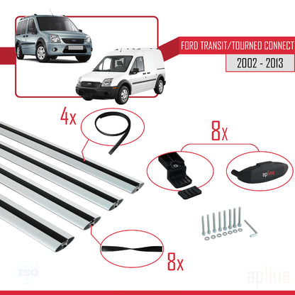 Compatible avec Ford Transit/Tourneo Connect 2002-2013 BASIC Model Barres de Toit Railing Porte-Bagages de Voiture Gris Aluminium 4 Barres