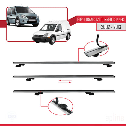 Compatible avec Ford Transit/Tourneo Connect 2002-2013 BASIC Model Barres de Toit Railing Porte-Bagages de Voiture Gris Aluminium 2 Barres