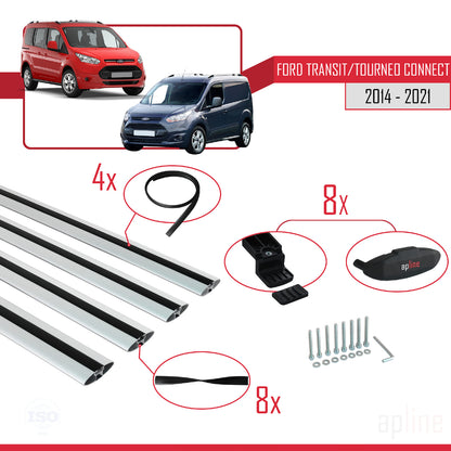 Compatible avec Ford Transit/Tourneo Connect 2 2014-2021 BASIC Model Barres de Toit Railing Porte-Bagages de Voiture Gris Aluminium 4 Barres
