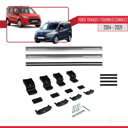 Compatible avec Ford Transit/Tourneo Connect 2 2014-2021 BASIC Model Barres de Toit Railing Porte-Bagages de Voiture Gris Aluminium 2 Barres