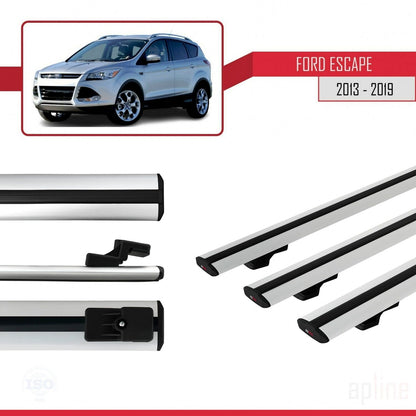 Compatible avec Ford Escape 3 2013-2019 BASIC Model Barres de Toit Railing Porte-Bagages de Voiture Gris Aluminium 3 Barres