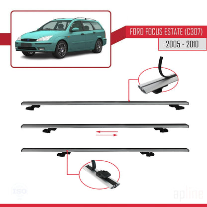 Compatible avec Ford Focus 2 (C307) Break 2005-2010 BASIC Model Barres de Toit Railing Porte-Bagages de Voiture Gris Aluminium 3 Barres