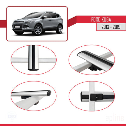 Compatible avec Ford Kuga 2 (C520) 2013-2019 BASIC Model Barres de Toit Railing Porte-Bagages de Voiture Gris Aluminium 3 Barres