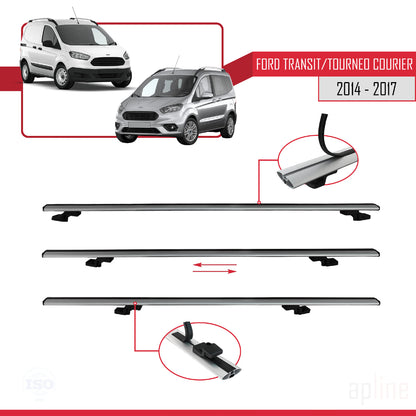 Compatible avec Ford Transit/Tourneo Courier Pre-Facelift 2014-2017 BASIC Model Barres de Toit Railing Porte-Bagages de Voiture Gris Aluminium 3 Barres