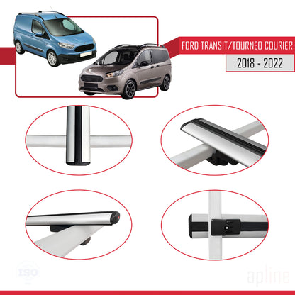 Compatible avec Ford Transit/Tourneo Courier Post-Facelift 2018-2022 BASIC Model Barres de Toit Railing Porte-Bagages de Voiture Gris Aluminium 4 Barres