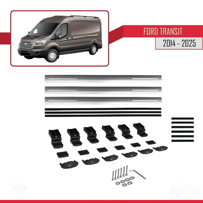 Compatible avec Ford Transit 2014-2025 BASIC Model Barres de Toit Railing Porte-Bagages de Voiture Gris Aluminium 3 Barres