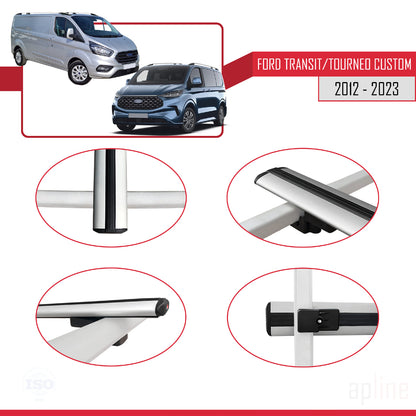 Compatible avec Ford Transit/Tourneo Custom 2012-2023 BASIC Model Barres de Toit Railing Porte-Bagages de Voiture Gris Aluminium 3 Barres