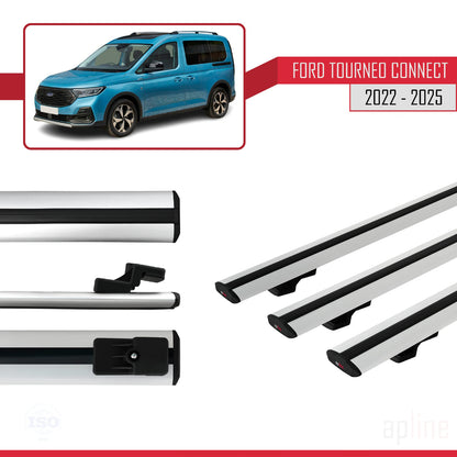 Compatible avec Ford Transit/Tourneo Connect 3 2022-2025 BASIC Model Barres de Toit Railing Porte-Bagages de Voiture Gris Aluminium 3 Barres