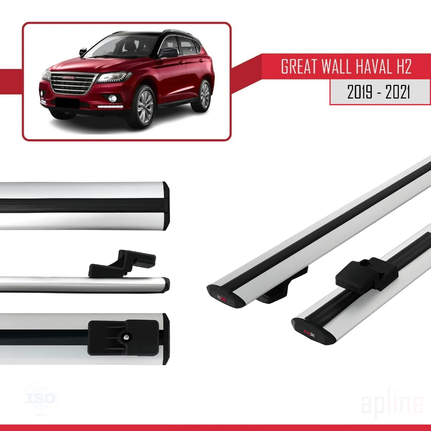 Compatible avec Great Wall Haval H2 2019-2021 BASIC Model Barres de Toit Railing Porte-Bagages de Voiture Gris Aluminium 2 Barres