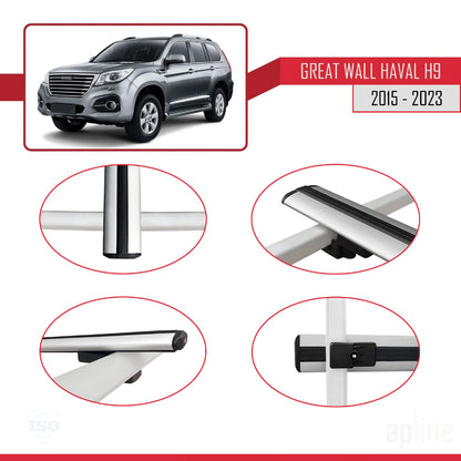 Compatible avec Great Wall Haval H9 2015-2023 BASIC Model Barres de Toit Railing Porte-Bagages de Voiture Gris Aluminium 2 Barres