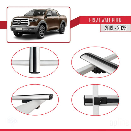 Compatible avec Great Wall Poer 2019-2025 BASIC Model Barres de Toit Railing Porte-Bagages de Voiture Gris Aluminium 2 Barres