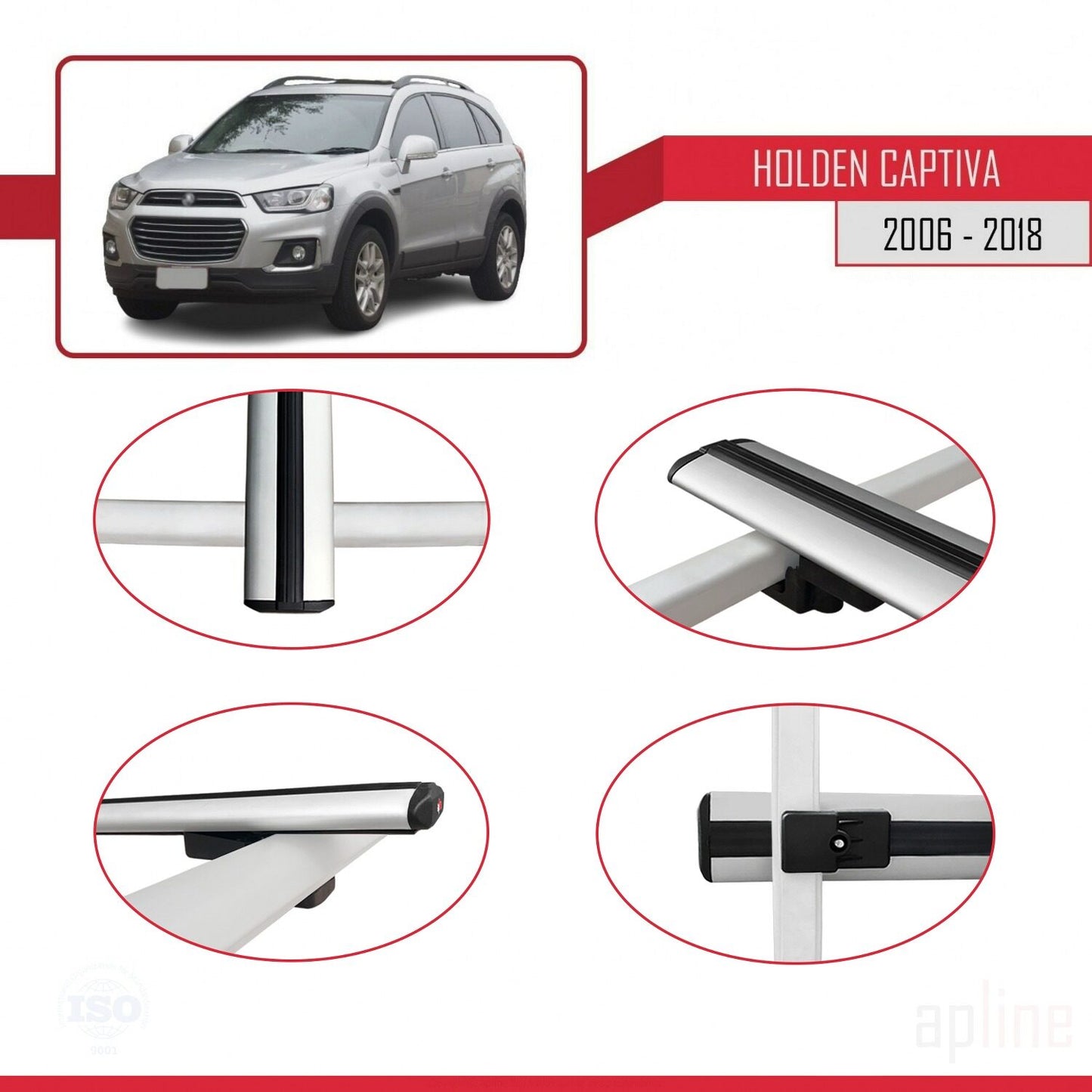 Compatible avec Holden Captiva 2006-2018 BASIC Model Barres de Toit Railing Porte-Bagages de Voiture Gris Aluminium 2 Barres
