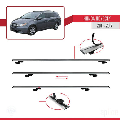 Compatible avec Honda Odyssey 2011-2017 BASIC Model Barres de Toit Railing Porte-Bagages de Voiture Gris Aluminium 3 Barres