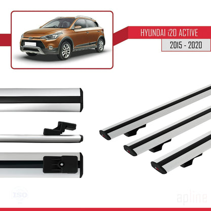 Compatible avec Hyundai i20 II Active 2015-2019 BASIC Model Barres de Toit Railing Porte-Bagages de Voiture Gris Aluminium 3 Barres