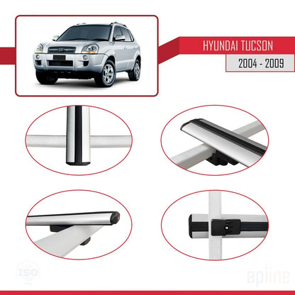 Compatible avec Hyundai Tucson (JM) 2004-2009 BASIC Model Barres de Toit Railing Porte-Bagages de Voiture Gris Aluminium 2 Barres