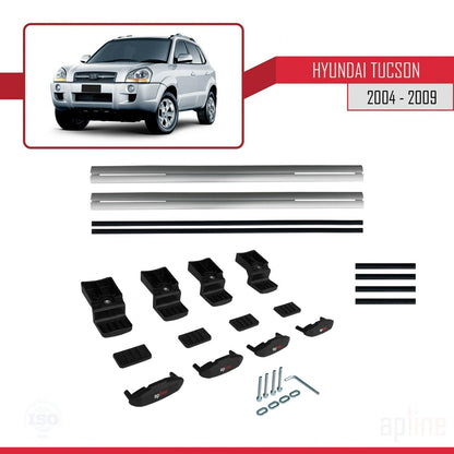 Compatible avec Hyundai Tucson (JM) 2004-2009 BASIC Model Barres de Toit Railing Porte-Bagages de Voiture Gris Aluminium 2 Barres