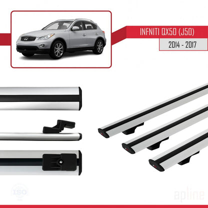 Compatible avec Infiniti QX50 (J50) 2014-2017 BASIC Model Barres de Toit Railing Porte-Bagages de Voiture Gris Aluminium 3 Barres