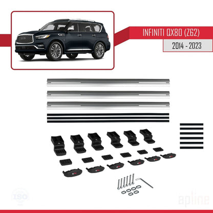 Compatible avec Infiniti QX80 (Z62) 2014-2023 BASIC Model Barres de Toit Railing Porte-Bagages de Voiture Gris Aluminium 3 Barres