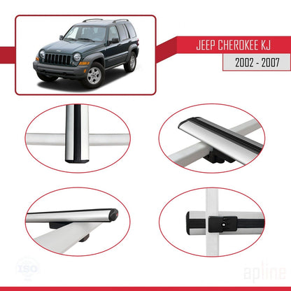 Compatible avec Jeep Cherokee 3 (KJ) 2002-2007 BASIC Model Barres de Toit Railing Porte-Bagages de Voiture Gris Aluminium 2 Barres