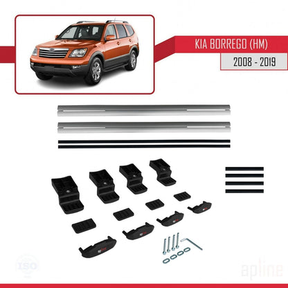 Compatible avec Kia Borrego (HM) 2008-2019 BASIC Model Barres de Toit Railing Porte-Bagages de Voiture Gris Aluminium 2 Barres