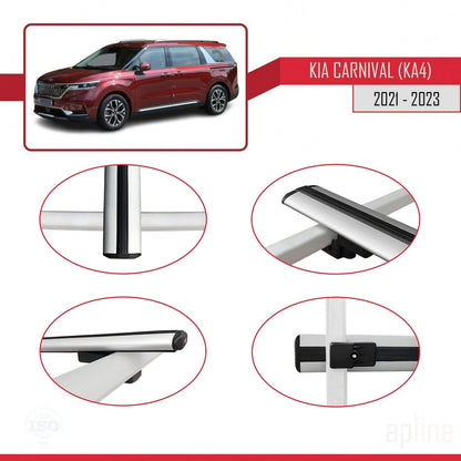 Compatible avec Kia Carnival 4 (KA4) 2021-2023 BASIC Model Barres de Toit Railing Porte-Bagages de Voiture Gris Aluminium 3 Barres