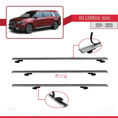 Compatible avec Kia Carnival 4 (KA4) 2021-2023 BASIC Model Barres de Toit Railing Porte-Bagages de Voiture Gris Aluminium 2 Barres