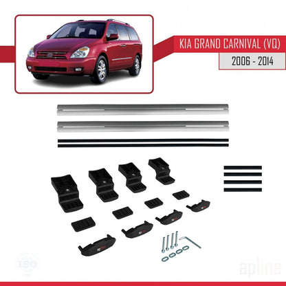 Compatible avec Kia Carnival 2 (VQ) 2006-2014 BASIC Model Barres de Toit Railing Porte-Bagages de Voiture Gris Aluminium 2 Barres