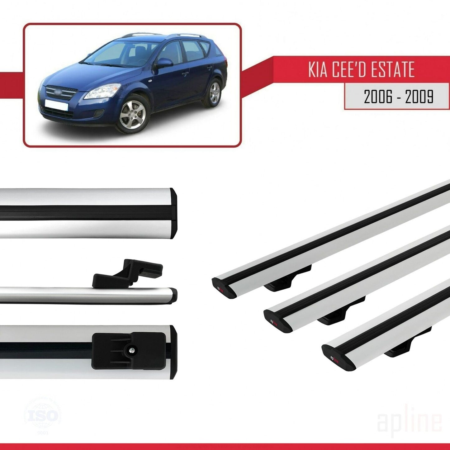 Compatible avec Kia Ceed (ED) Break Pre-Facelift 2006-2009 BASIC Model Barres de Toit Railing Porte-Bagages de Voiture Gris Aluminium 3 Barres
