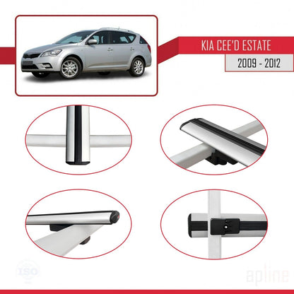 Compatible avec Kia Ceed (ED) Break Post-Facelift 2009-2012 BASIC Model Barres de Toit Railing Porte-Bagages de Voiture Gris Aluminium 3 Barres